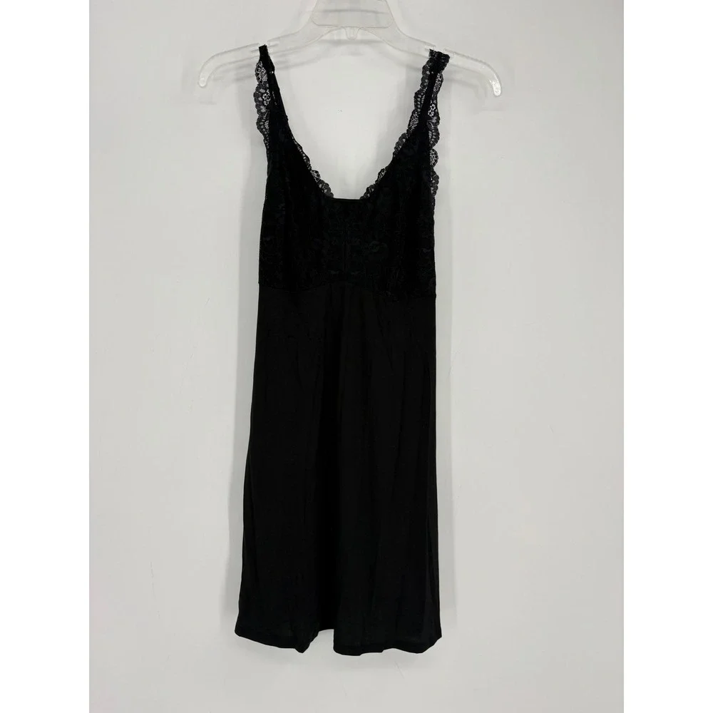 Felina Chemise Womens Large Black Lace Trim Modal Sleepwear‎ Slip 3163B